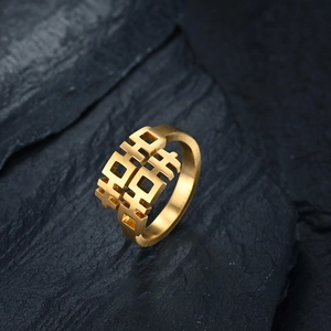 Macro di anello in acciaio inossidabile dorato con intaglio cinese Doppia Felicità