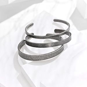 Unisex minimalist vintage steel cuff bracelets with sandblasted matte texture finish