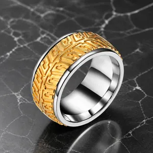 Drehbarer Reifenprofil Ring Für Herren Edelstahl Industrie Spinner Ring Hip Hop Mechanische Textur Breites Band Fingerring