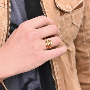 Anello da uomo in acciaio inossidabile placcato oro 18K con design cinese Doppia Felicità