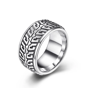 Drehbarer Reifenprofil-Ring für Herren aus silbernem Edelstahl mit mattem Finish