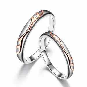 Anillo de Pareja Minimalista de Acero Inoxidable con Astas de Ciervo Estilo Bosque Oro Rosa Plata Bicolor Joyería de Moda Regalo para Enamorados