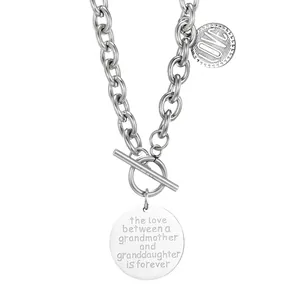 Collier en Acier Inoxydable Avec Fermoir Cabillot Double Pendentif Rond Gravé Love Cadeau Grand-Mère Petite-Fille Bijoux