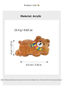 Λεπτομέρεια κλιπ μαλλιών αρκουδάκι με διαστάσεις και μαρμάρινη υφή ακρυλικού