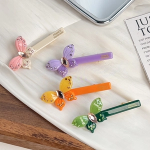 Elegant Acetate Butterfly Hair Clip Handmade Side Duckbill Clip Rhinestone Fairy Style Women Daily Hair Accessory