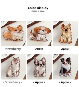 Close-up of cute cartoon dog hair claws made of high-quality acetate with marble texture