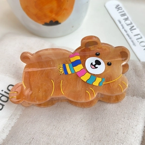 Cute Cartoon Circus Brown Bear Hair Claw Clip Acrylic Marble Texture Shark Clip Colorful Scarf Decoration Women Hair Accessory