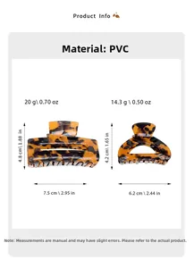 Detailed size and weight guide for leopard acetate rectangle and semi-circle hair claws