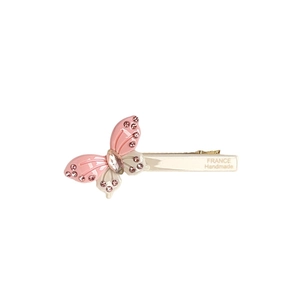 Elegant acetate butterfly hair clip with pink rhinestones and handmade French style
