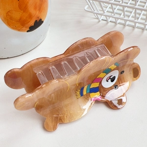 Cute brown bear hair claw clip in amber acetate for women's creative hairstyling