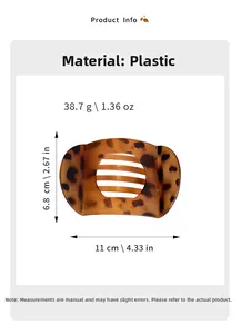 Détails de la pince à cheveux léopard avec les dimensions précises et le poids du produit