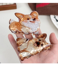 Detail view of handmade Corgi dog hair claws made from premium acetate material