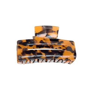 French leopard pattern rectangular acetate hair claw clip with vintage amber shell texture