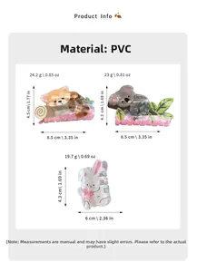 Specifiche dettagliate delle dimensioni per mollette in PVC con panda koala e coniglio