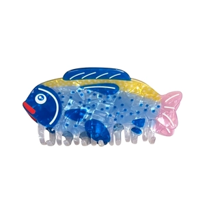 Colorful tuna-shaped hair claw clip made of vibrant acetate with durable shark grip