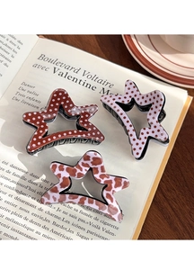 Three-piece star hair claw set featuring leopard print and polka dot vintage patterns