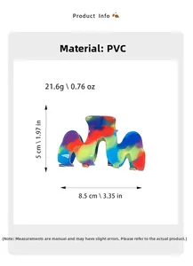 Pinza per capelli a onda arcobaleno in PVC con specifiche di peso e dimensioni su fondo bianco