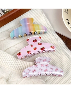Lot de pinces à cheveux en acétate avec motifs à rayures, fraises et nœuds roses