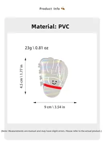 Détail montrant les dimensions 9x4,5cm de la pince à cheveux en PVC blanc irisé