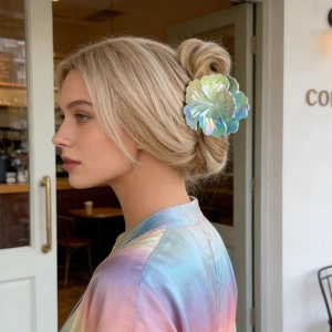Pince à cheveux holographique en forme de fleur pour coiffures élégantes de femmes
