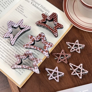 Vintage Leopard Plaid Polka Dot Star Hair Claw Clips PVC Acrylic Star Shape Hair Grips For Women Hair Accessories