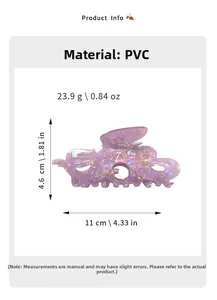 Détail de la pince à cheveux pieuvre violette irisée avec des veines dorées en PVC résistant