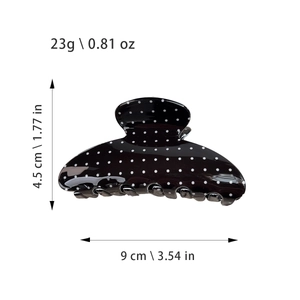 Classic black hair claw clip with white polka dots for women hair styling