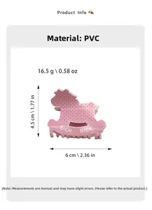Pince à cheveux cheval à bascule rose à pois en PVC avec détails sur les dimensions et poids