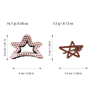 Star hair claw set size chart with dimensions and weights for leopard plaid hair clips