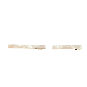 Set of two minimalist acetate hair clips with beige marble texture and gold metal base