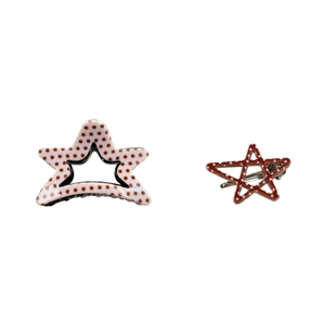 Two-piece star-shaped hair claw and side clip set with vintage polka dot patterns