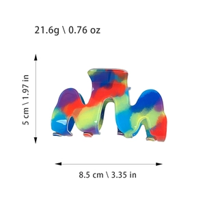 Pinza per capelli a forma di onda M in PVC con design colorato arcobaleno per donne