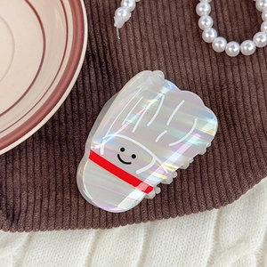Pince à Cheveux Créative en Forme de Volant de Badminton Blanc Holographique Avec Visage Souriant PVC Accessoire Cheveux