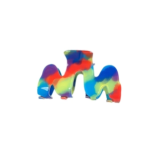 Pinza per capelli a onda a forma di M con motivo astratto colorato arcobaleno