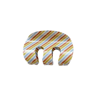 Minimalist M-shaped hair claw clip with colorful striped patterns on white background
