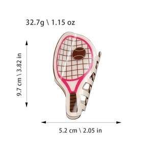 Pink and white tennis racket hair claw clip for women, sporty PVC hair accessory