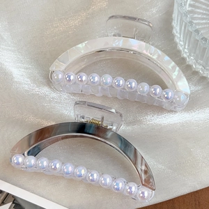 Pince À Cheveux Demi Ronde Élégante Pour Femmes Avec Künstliche Perles Artificielles Texture Marbre Résine Irisée
