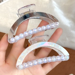 Grandes pinces à cheveux élégantes avec perles et effet marbré ou nacre pour femmes