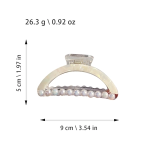 Pince à cheveux élégante avec perles, largeur 9cm et hauteur 5cm en blanc crème