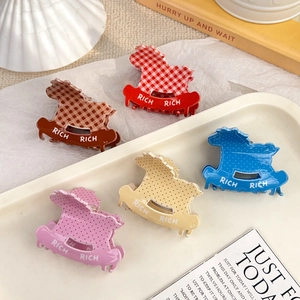 Mignonne Pince à Cheveux Cheval à Bascule en PVC pour Femmes Filles Pois Carreaux Accessoires de Cheveux