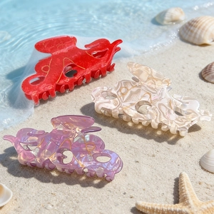 Pince à Cheveux en PVC Forme de Pieuvre Texture de Marbre Colorée Iridescente pour Femmes Vacances à la Plage Accessoire de Mode