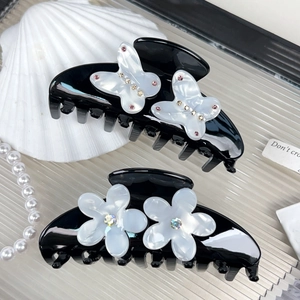 Elegant Acetate Flower Butterfly Hair Claw Clip With Rhinestones Korean Style French Shark Clip Hair Accessories For Women