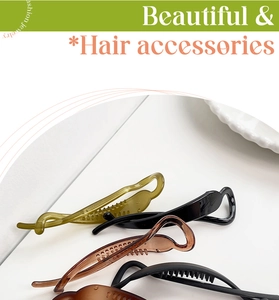 Detail view of colorful acrylic banana hair clips with anti-slip comb teeth design