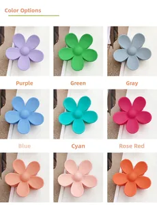 Detailed grid view of flower hair claws in nine matte candy colors for various hair styles