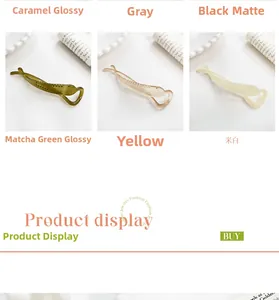 Detailed view of banana hair clips in six colors with matte and glossy finishes