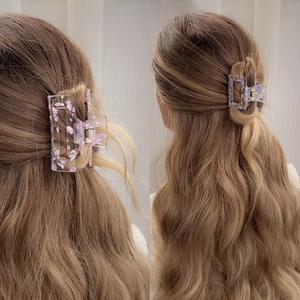 Rectangle purple marble acrylic hair claw clip for women stylish summer accessories