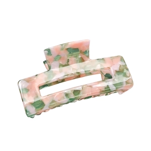 Eleganter quadratischer Acetathaarclip mit rosa-grün-weiß marmoriertem Muster für Damen