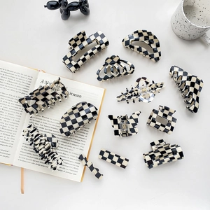 Acetate Checkerboard Hair Claw Clip For Women Large Vintage Geometric Shark Clip Retro French Style Hair Accessories