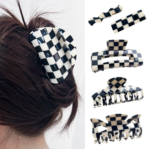 Retro checkered acetate hair claw clips and pins set for women fashion styling