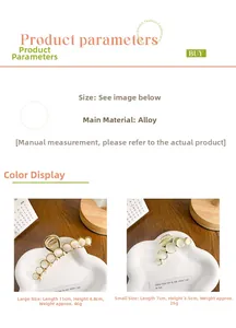 Size chart showing large and small alloy hair claws with cat eye stone dimensions and weight